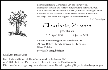 Traueranzeige von Elisabeth Zewen von trierischer_volksfreund