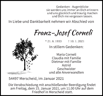 Traueranzeige von Franz-Josef Corneli von trierischer_volksfreund