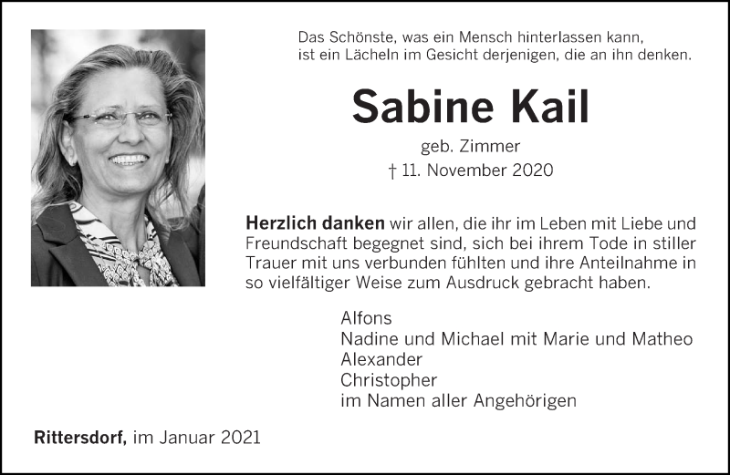  Traueranzeige für Sabine Kail vom 06.01.2021 aus trierischer_volksfreund