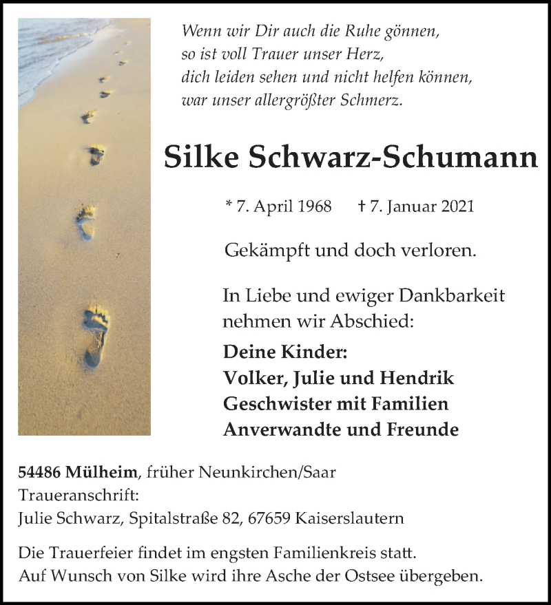  Traueranzeige für Silke Schwarz-Schumann vom 09.01.2021 aus trierischer_volksfreund