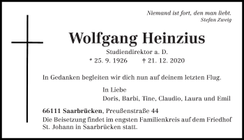 Traueranzeige von Wolfgang Heinzius von trierischer_volksfreund