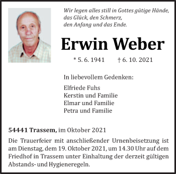 Traueranzeige von Erwin Weber von trierischer_volksfreund