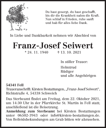 Traueranzeige von Franz-Josef Seiwert von trierischer_volksfreund