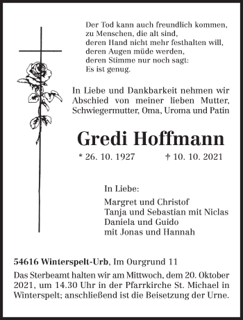 Traueranzeige von Gredi Hoffmann von trierischer_volksfreund