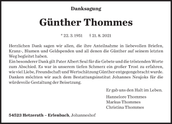 Traueranzeige von Günther Thommes von trierischer_volksfreund
