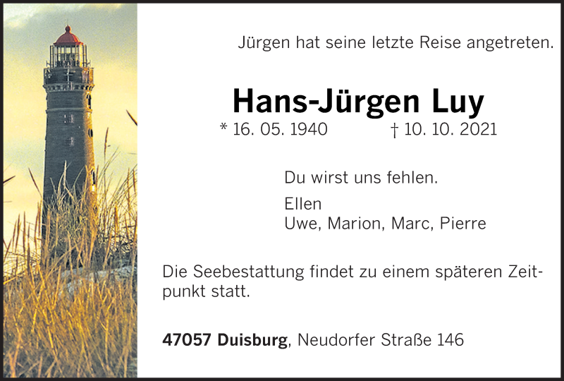  Traueranzeige für Hans-Jürgen Luy vom 16.10.2021 aus trierischer_volksfreund