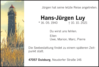 Traueranzeige von Hans-Jürgen Luy von trierischer_volksfreund