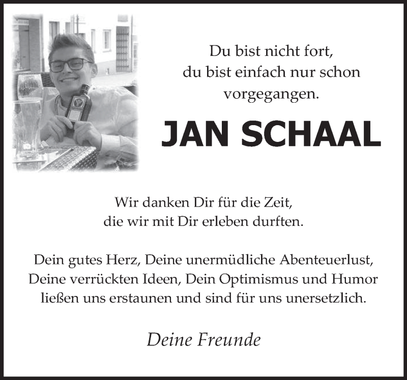  Traueranzeige für Jan Schaal vom 01.10.2021 aus trierischer_volksfreund