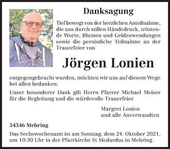 Traueranzeige von Jörgen Lonien von trierischer_volksfreund