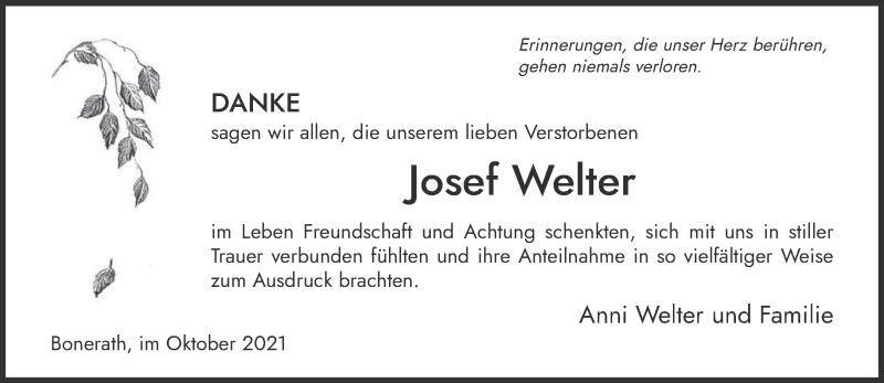  Traueranzeige für Josef Welter vom 30.10.2021 aus trierischer_volksfreund
