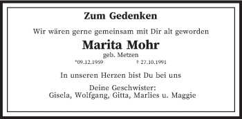 Traueranzeige von Marita Mohr von trierischer_volksfreund