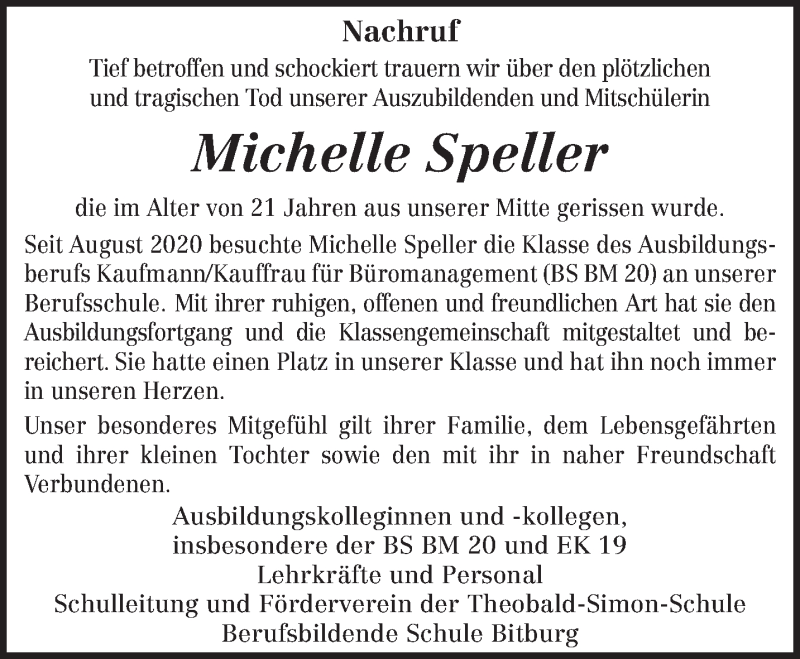  Traueranzeige für Michelle Speller vom 09.10.2021 aus trierischer_volksfreund