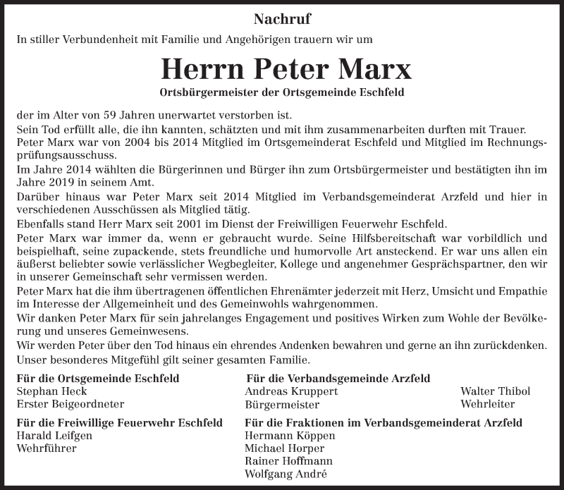  Traueranzeige für Peter Marx vom 25.10.2021 aus trierischer_volksfreund