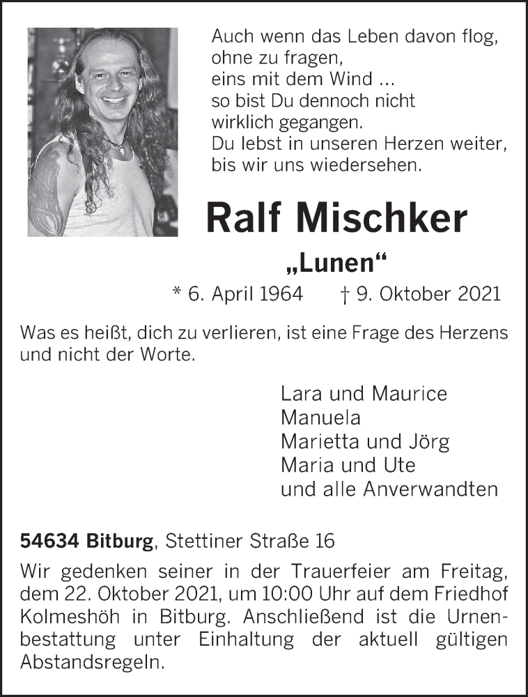  Traueranzeige für Ralf Mischker vom 15.10.2021 aus trierischer_volksfreund