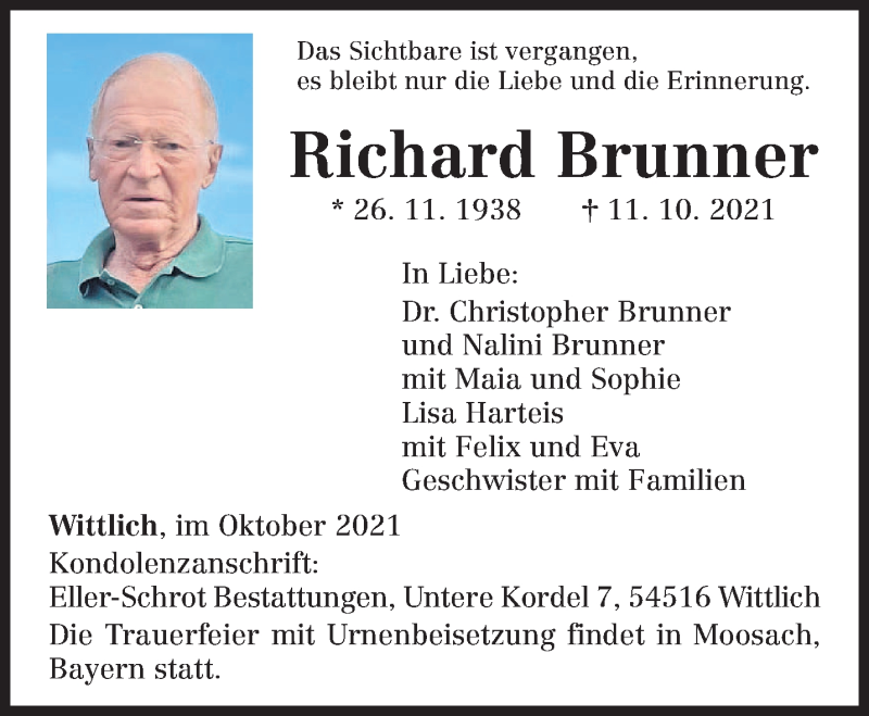  Traueranzeige für Richard Brunner vom 16.10.2021 aus trierischer_volksfreund