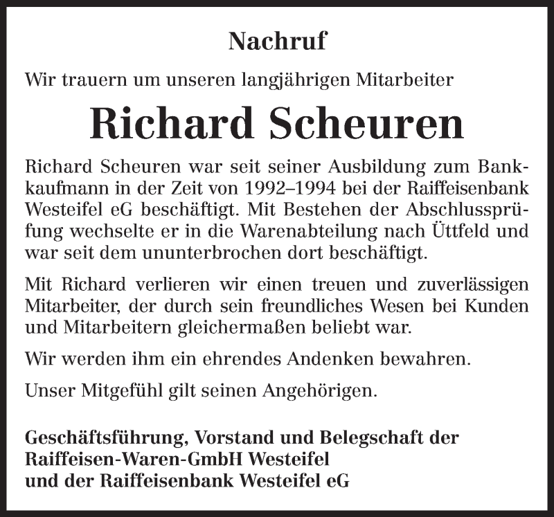  Traueranzeige für Richard Scheuren vom 16.10.2021 aus trierischer_volksfreund