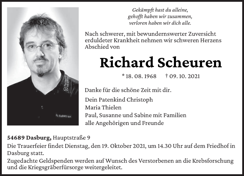  Traueranzeige für Richard Scheuren vom 16.10.2021 aus trierischer_volksfreund