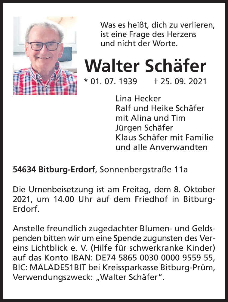  Traueranzeige für Walter Schäfer vom 02.10.2021 aus trierischer_volksfreund