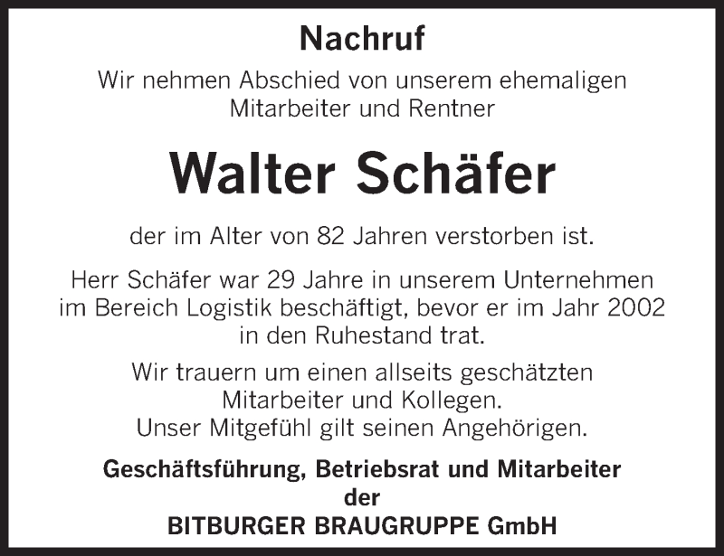  Traueranzeige für Walter Schäfer vom 02.10.2021 aus trierischer_volksfreund