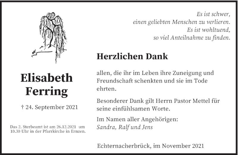  Traueranzeige für Elisabeth Ferring vom 27.11.2021 aus trierischer_volksfreund
