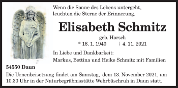 Traueranzeige von Elisabeth Schmitz von trierischer_volksfreund