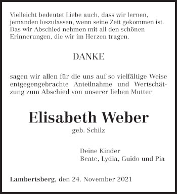 Traueranzeige von Elisabeth Weber von trierischer_volksfreund