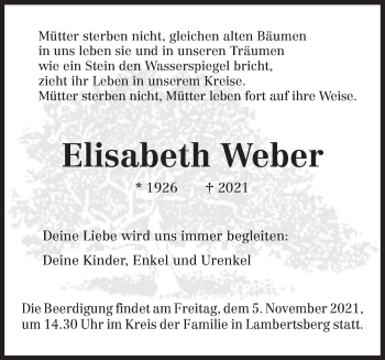 Traueranzeige von Elisabeth Weber von trierischer_volksfreund