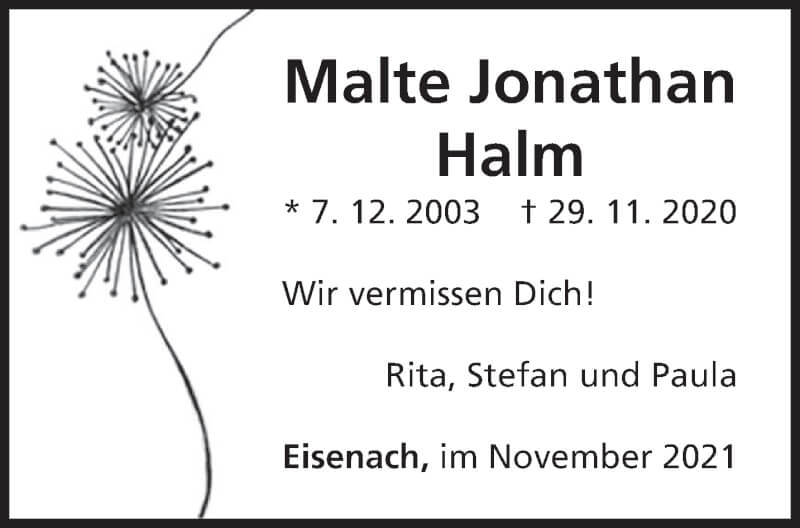  Traueranzeige für Malte Jonathan Halm vom 27.11.2021 aus trierischer_volksfreund