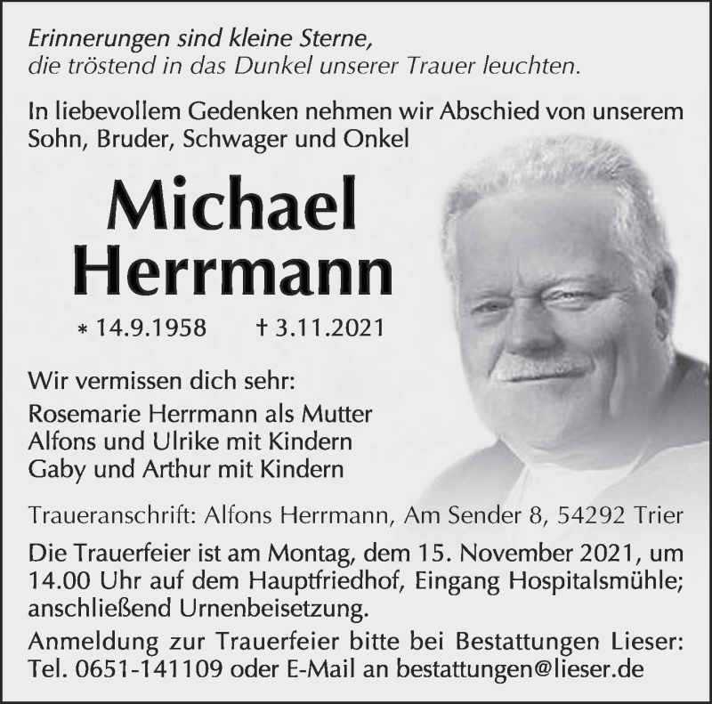  Traueranzeige für Michael Herrmann vom 10.11.2021 aus trierischer_volksfreund