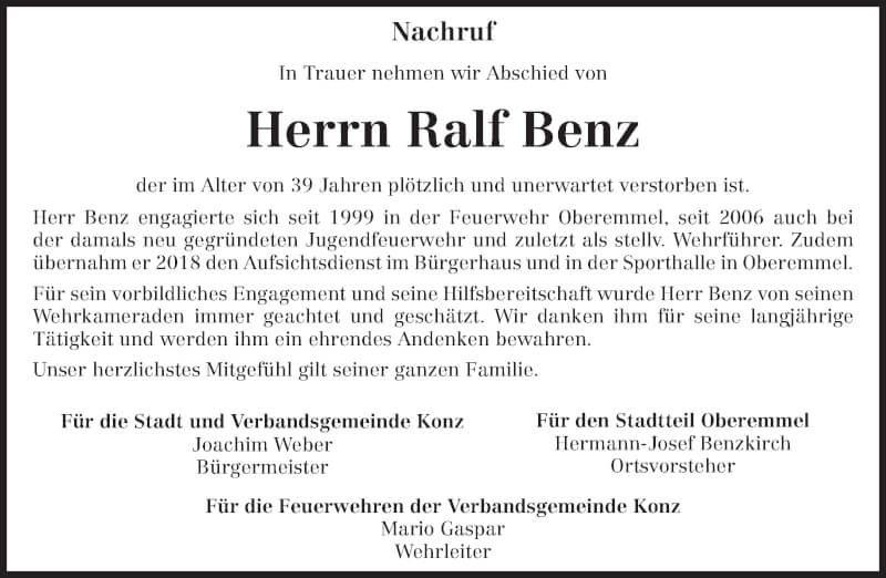  Traueranzeige für Ralf Benz vom 27.11.2021 aus trierischer_volksfreund