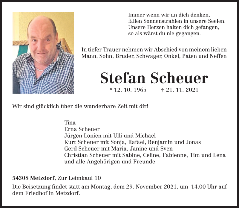  Traueranzeige für Stefan Scheuer vom 25.11.2021 aus trierischer_volksfreund