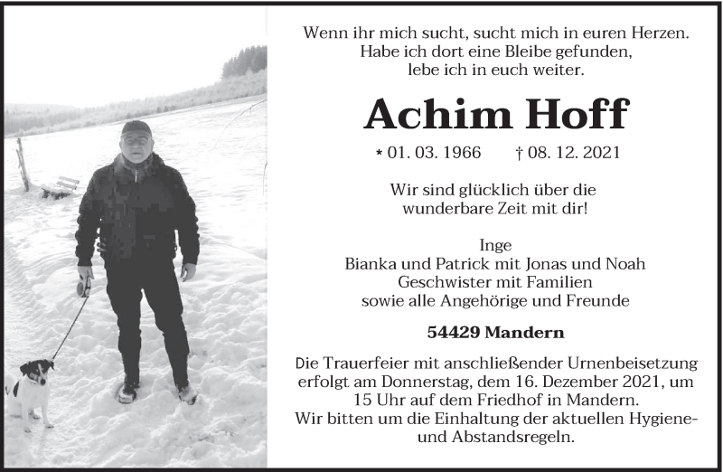  Traueranzeige für Achim Hoff vom 13.12.2021 aus trierischer_volksfreund