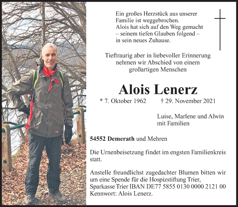  Traueranzeige für Alois Lenerz vom 04.12.2021 aus trierischer_volksfreund