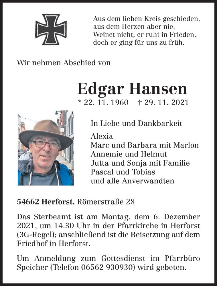  Traueranzeige für Edgar Hansen vom 03.12.2021 aus trierischer_volksfreund