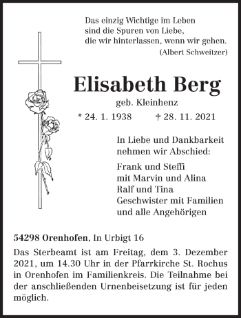 Traueranzeige von Elisabeth Berg von trierischer_volksfreund