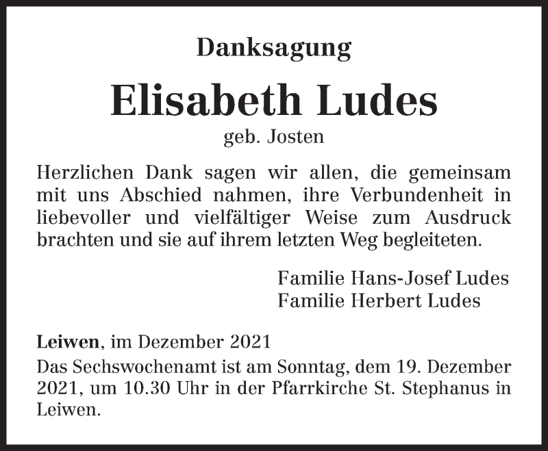  Traueranzeige für Elisabeth Ludes vom 17.12.2021 aus trierischer_volksfreund