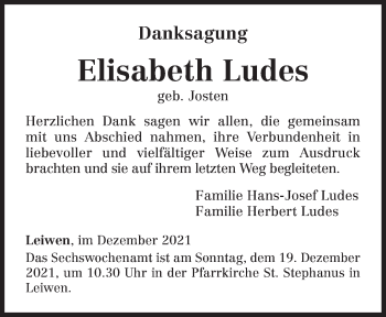 Traueranzeige von Elisabeth Ludes von trierischer_volksfreund