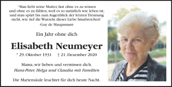 Traueranzeige von Elisabeth Neumeyer von trierischer_volksfreund
