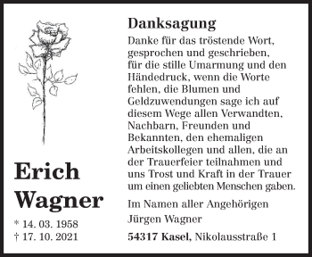 Traueranzeige von Erich Wagner von trierischer_volksfreund