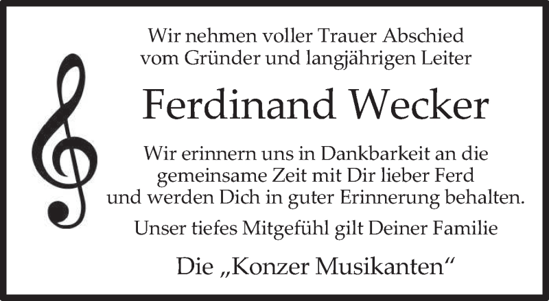  Traueranzeige für Ferdinand Wecker vom 09.12.2021 aus trierischer_volksfreund