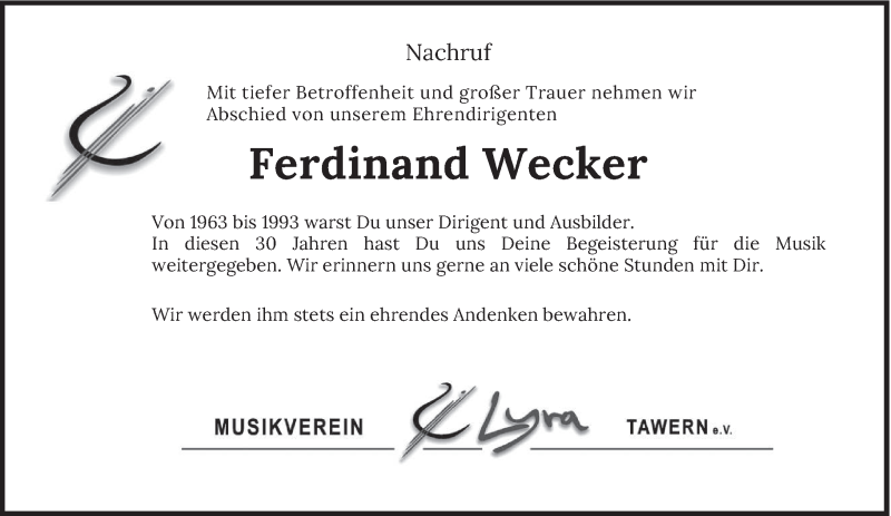  Traueranzeige für Ferdinand Wecker vom 11.12.2021 aus trierischer_volksfreund