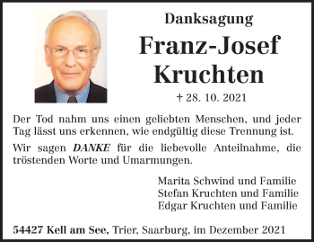 Traueranzeige von Franz-Josef Kruchten von trierischer_volksfreund