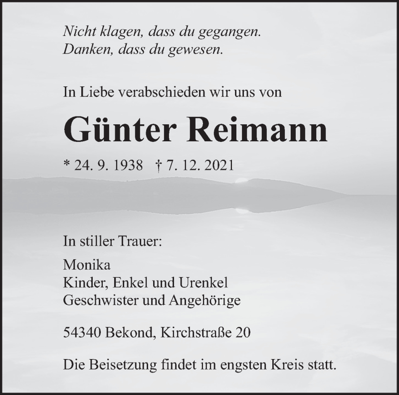  Traueranzeige für Günter Reimann vom 11.12.2021 aus trierischer_volksfreund