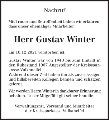 Traueranzeige von Gustav Winter von trierischer_volksfreund