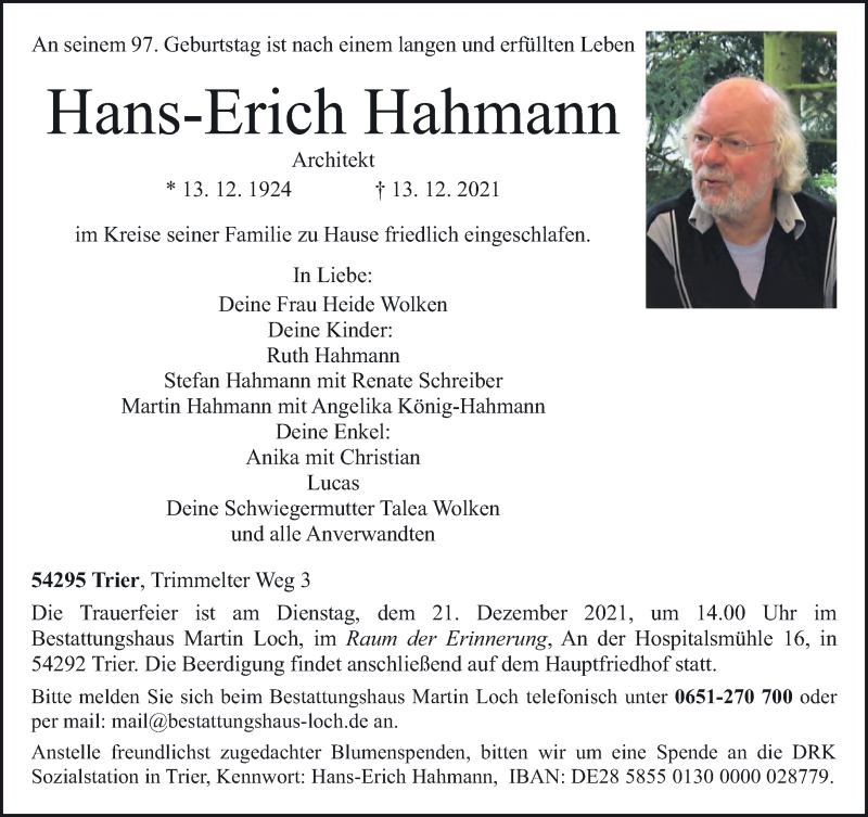  Traueranzeige für Hans-Erich Hahmann vom 18.12.2021 aus trierischer_volksfreund