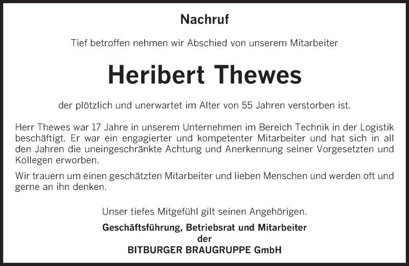  Traueranzeige für Heribert Thewes vom 07.12.2021 aus trierischer_volksfreund