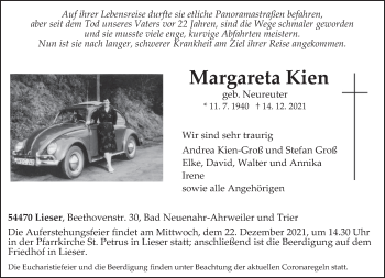 Traueranzeige von Margareta Kien von trierischer_volksfreund