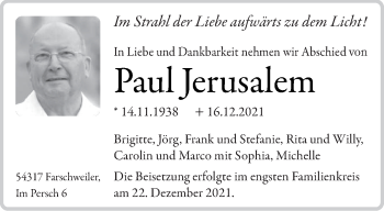 Traueranzeige von Paul Jerusalem von trierischer_volksfreund