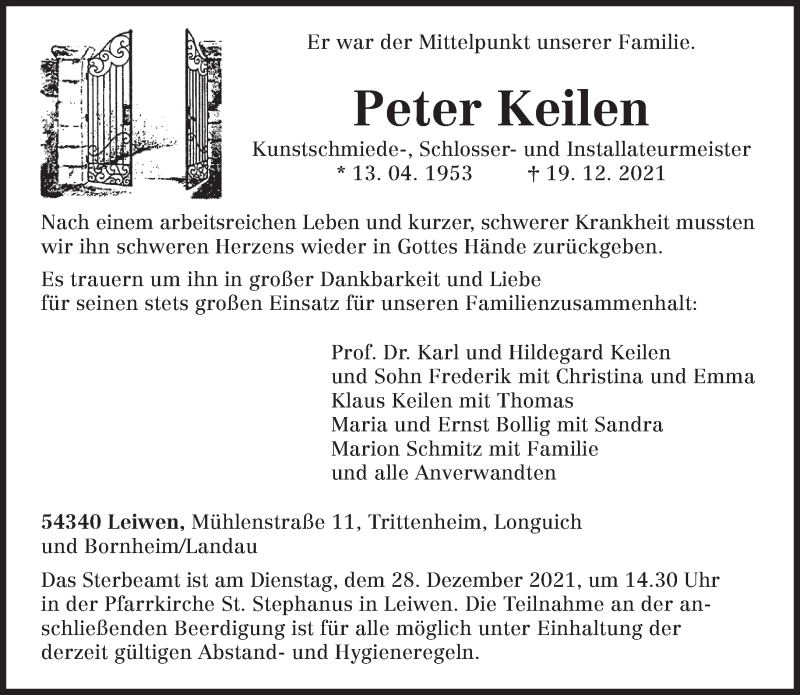  Traueranzeige für Peter Keilen vom 24.12.2021 aus trierischer_volksfreund