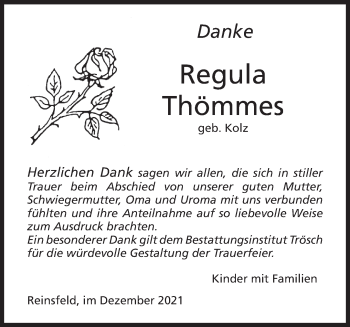 Traueranzeige von Regula Thömmes von trierischer_volksfreund